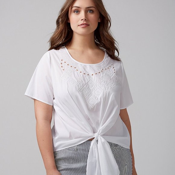 Lane Bryant Tops - Lane Bryant Womens Plus Size 26/28 White Knotted Embroidered Top Shirt NWT